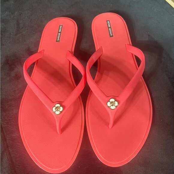 Henri bendel womens 9 west 57th flip flops coral pink like new sandals - Picture 1 of 5